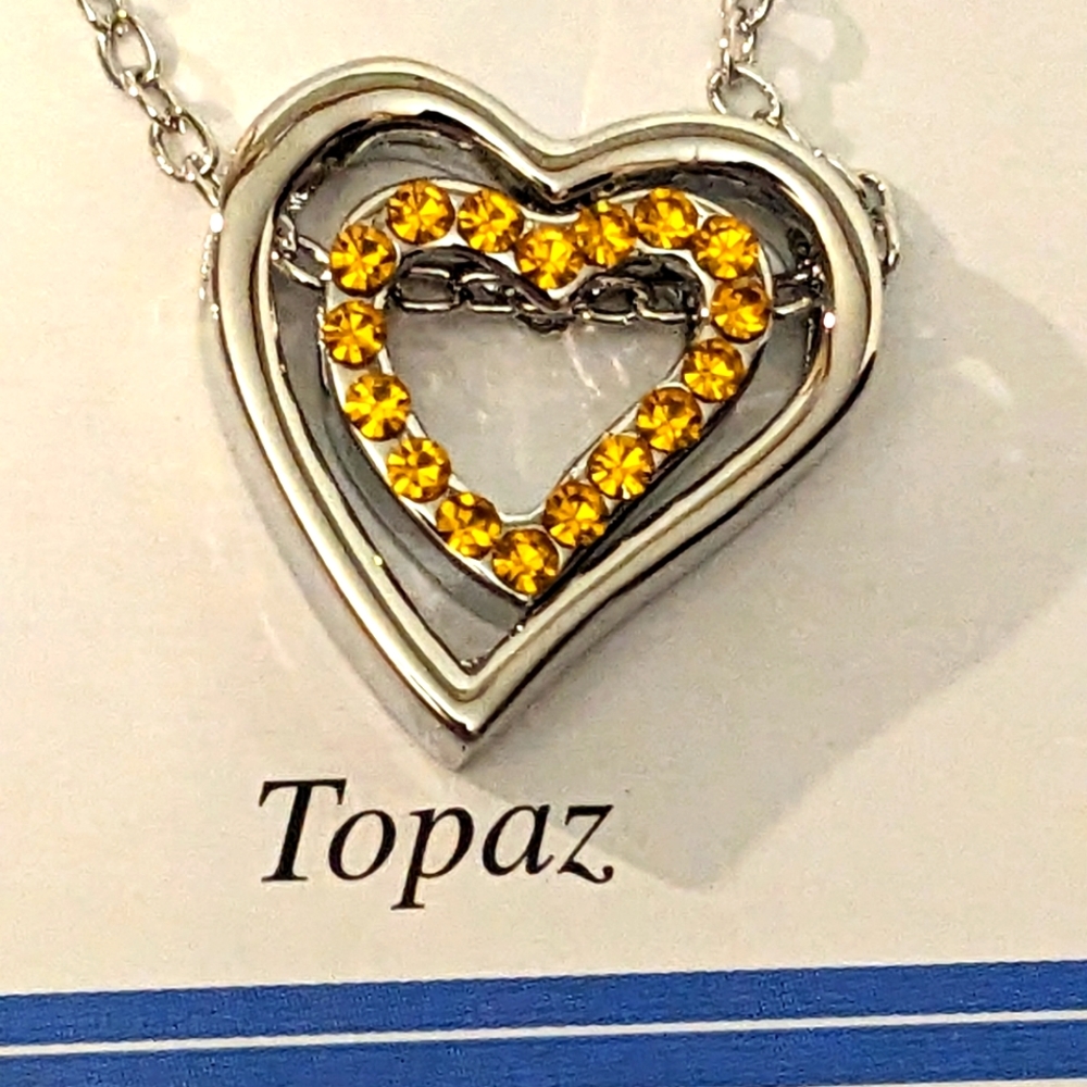 NEW Scorpio NOVEMBER BIRTHSTONE Topaz 18K White Gold Pl Heart Spinner Necklace